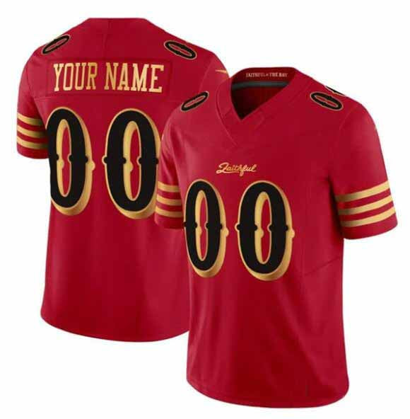 Custom SF.49ers Active Player Red Gold 2025 F.U.S.E. Rivalries Vapor Limited Football Stitched Jersey