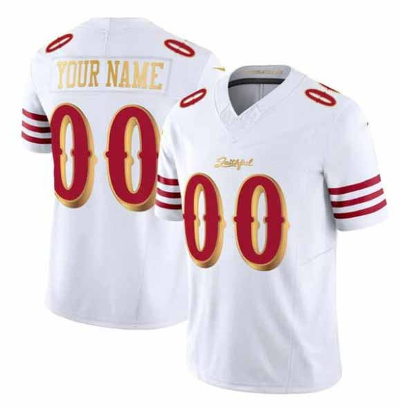 Custom SF.49ers Active Player White Gold 2025 F.U.S.E. Rivalries Vapor Limited Football Stitched Jersey