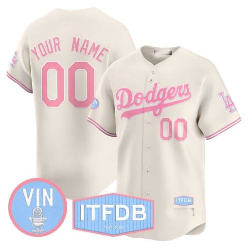 Custom Los Angeles Dodgers Vin ITFDB Patch Bubblegum Pink Vapor Premier Limited ¨C All Stitched Baseball Jersey