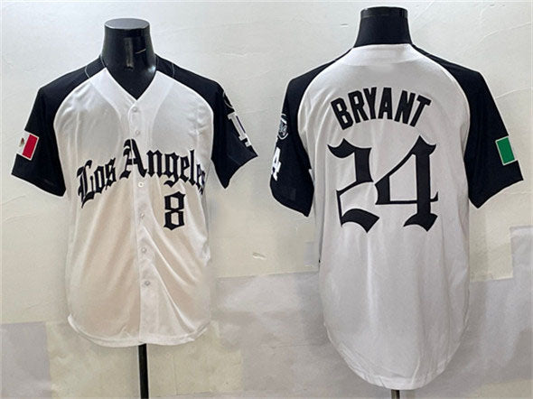 Los Angeles Dodgers Front #8 Back #24 Kobe Bryant White Black Mexico 2025 LA Gothic Style With Fernando Patch Vapor Premier Limited Stitched Baseball Jersey
