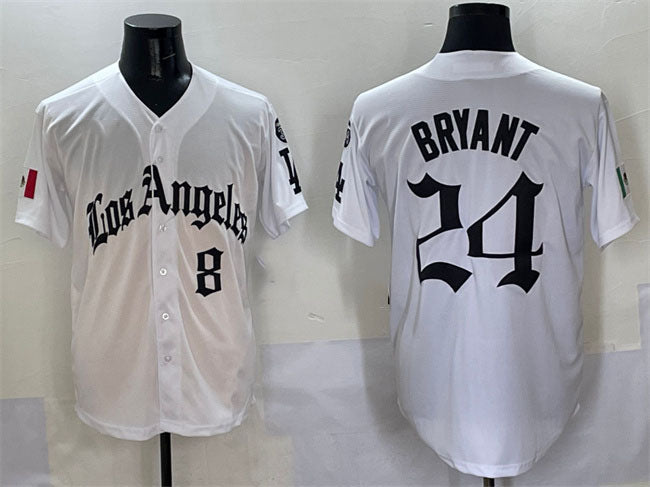 Los Angeles Dodgers Front #8 Back #24 Kobe Bryant White Mexico 2025 LA Gothic Style With Fernando Patch Vapor Premier Limited Stitched Baseball Jersey