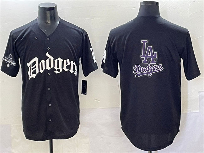 Los Angeles Dodgers Team Big Logo Black 2025 LA Gothic Style With 2024 World Series Champions Patch Vapor Premier Limited Stitched Baseball Jersey