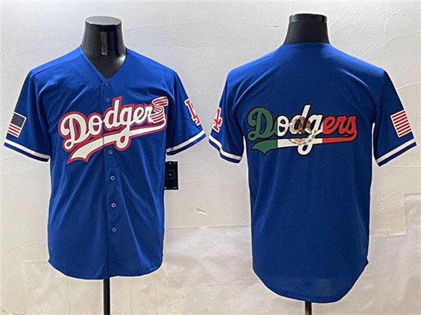 Los Angeles Dodgers Team Big Logo Royal With American Flag Patch Limited Stitched Baseball Jersey