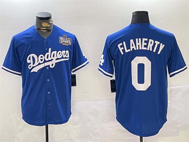 Los Angeles Dodgers #0 Jack Flaherty Royal 2024 World Series Cool Base Stitched Baseball Jersey
