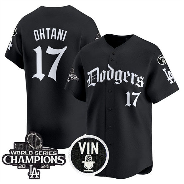 Los Angeles Dodgers #17 Shohei Ohtani Black Mexico 2025 LA Gothic Style With Vin And 2024 World Series Champions Patch Vapor Premier Limited Stitched Baseball Jersey