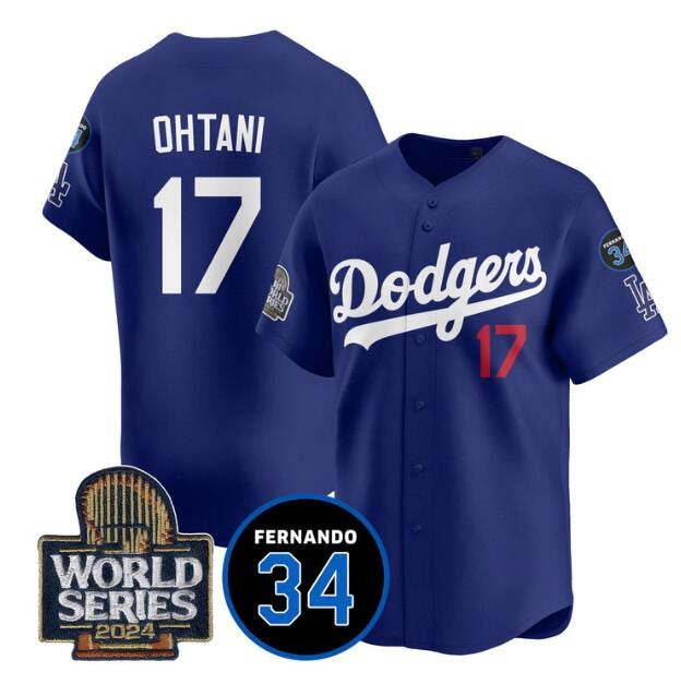 Los Angeles Dodgers #17 Shohei Ohtani Royal 2024 World Series With Fernando Memorial Patch Limited Stitched Baseball Jersey