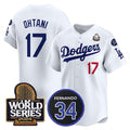 Los Angeles Dodgers #17 Shohei Ohtani White 2024 World Series With Fernando Memorial Patch Limited Stitched Baseball Jersey