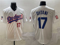 Los Angeles Dodgers #17 Shohei Ohtani White With American Flag Patch Limited Stitched Baseball Jersey