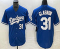 Los Angeles Dodgers #31 Tyler Glasnow Number Blue Stitched Cool Base Jerseys Baseball Jersey