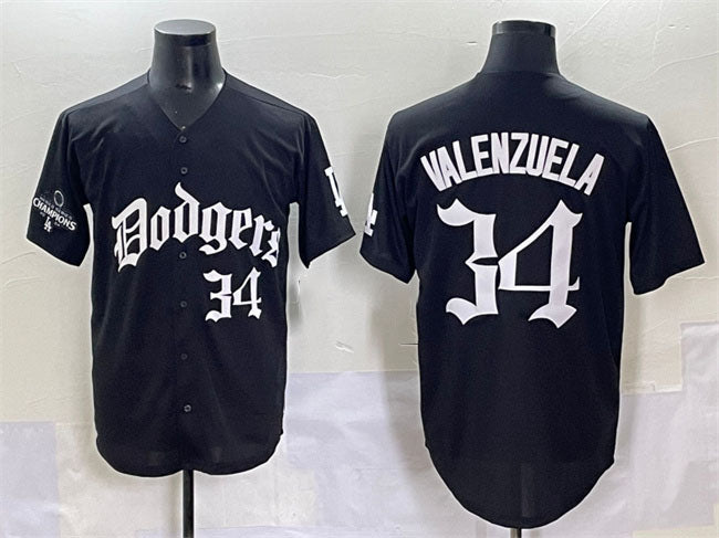 Los Angeles Dodgers #34 Fernando Valenzuela Black 2025 LA Gothic Style With 2024 World Series Champions Patch Vapor Premier Limited Stitched Baseball Jersey
