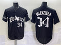 Los Angeles Dodgers #34 Fernando Valenzuela Black 2025 LA Gothic Style With 2024 World Series Champions Patch Vapor Premier Limited Stitched Baseball Jersey