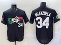 Los Angeles Dodgers #34 Fernando Valenzuela Black Mexico Flag Cool Base Stitched Baseball Jersey
