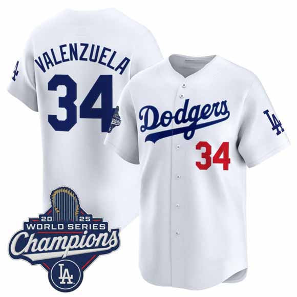 Los Angeles Dodgers #34 Fernando Valenzuela White 2025 Champions Stitched Baseball Jersey