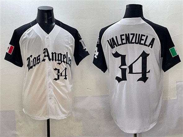 Los Angeles Dodgers #34 Fernando Valenzuela White Black Mexico 2025 LA Gothic Style With Fernando Patch Vapor Premier Limited Stitched Baseball Jersey
