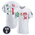 Los Angeles Dodgers #34 Fernando Valenzuela White Mexico Special Vin Scully Patch Flex Base Stitched Baseball Jersey