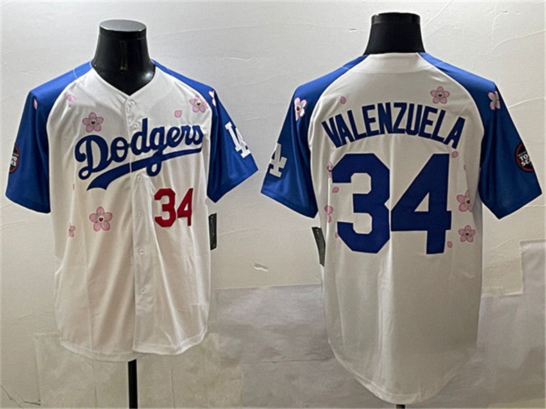 Los Angeles Dodgers #34 Fernando Valenzuela White Royal 2025 Tokyo Series Limited Stitched Baseball Jersey