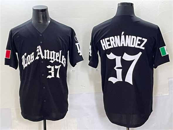 Los Angeles Dodgers #37 Teoscar Hern¨¢ndez Black 2025 LA Gothic Style With Fernando Patch Vapor Premier Limited Stitched Baseball Jersey