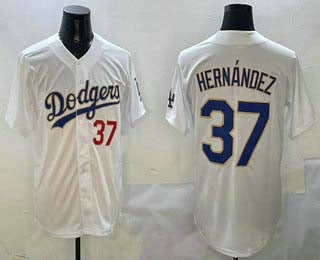 Los Angeles Dodgers #37 Teoscar Hernandez Number White Gold Cool Base Stitched Baseball Jersey