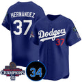 Los Angeles Dodgers #37 Teoscar Hernandez Royal 2024 World Series Champions With Fernando Memorial Patch Vapor Premier Limited Stitched Baseball Jersey