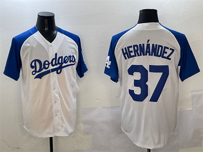 Los Angeles Dodgers #37 Teoscar Hernandez White Blue Cool Base Stitched Baseball Jersey