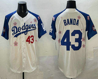 Los Angeles Dodgers #43 Anthony Banda White Royal 2025 Tokyo Series Limited Stitched Baseball Jersey