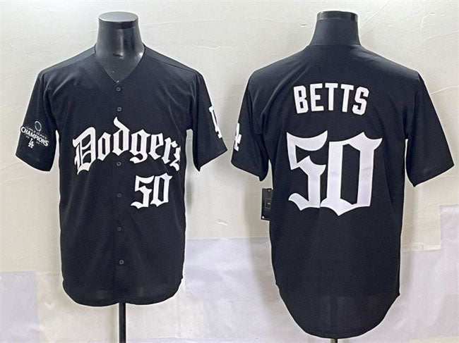 Los Angeles Dodgers #50 Mookie Betts Black 2025 LA Gothic Style With 2024 World Series Champions Patch Vapor Premier Limited Stitched Baseball Jersey