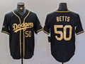 Los Angeles Dodgers #50 Mookie Betts Number Black Gold World Series Champions Cool Base Stitched Baseball Jerseys