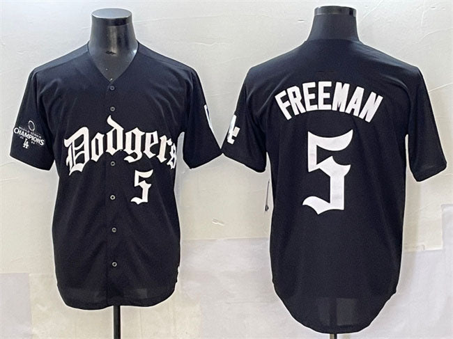 Los Angeles Dodgers #5 Freddie Freeman Black 2025 LA Gothic Style With 2024 World Series Champions Patch Vapor Premier Limited Stitched Baseball Jersey