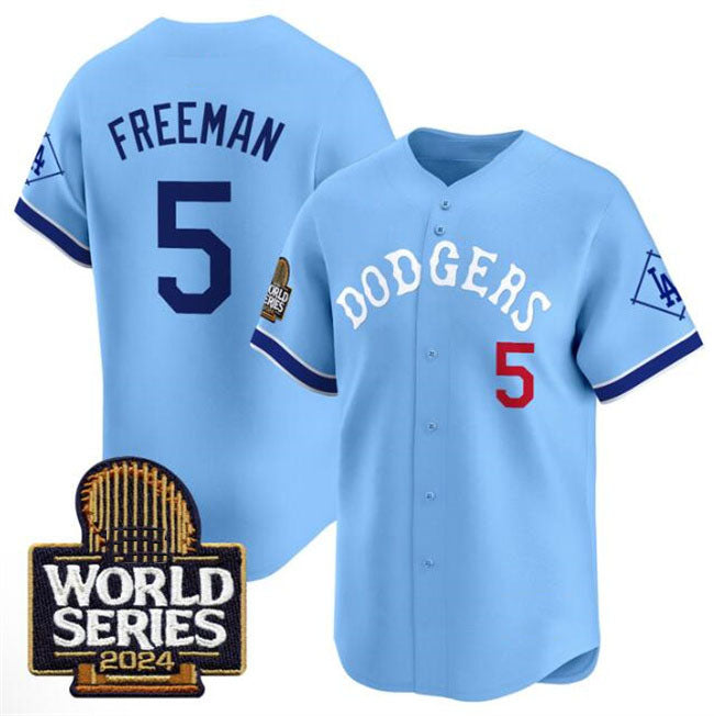 Los Angeles Dodgers #5 Freddie Freeman Blue With 2024 World Series Patch Vapor Premier Limited Stitched Baseball Jersey