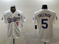 Los Angeles Dodgers #5 Freddie Freeman White Gold 2024 World Series With No. 34 Patch Home Limited Stitched Baseball Jersey