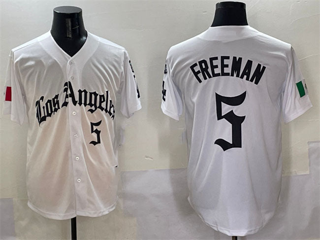 Los Angeles Dodgers #5 Freddie Freeman White Mexico 2025 LA Gothic Style With Fernando Patch Vapor Premier Limited Stitched Baseball Jersey