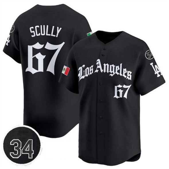 Los Angeles Dodgers #67 Vin Scully Black Mexico 2025 LA Gothic Style With Fernando Patch Vapor Premier Limited Stitched Baseball Jersey