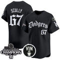 Los Angeles Dodgers #67 Vin Scully Black Mexico 2025 LA Gothic Style With Vin And 2024 World Series Champions Patch Vapor Premier Limited Stitched Baseball Jersey