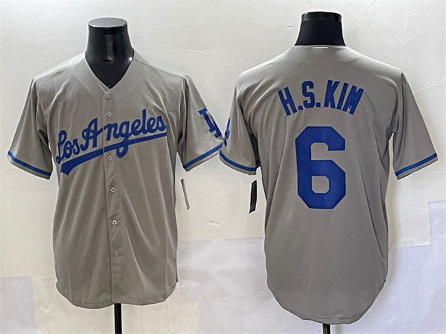 Los Angeles Dodgers #6 H.S.Kim Gray Cool Base Stitched Baseball Jersey