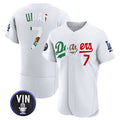 Los Angeles Dodgers #7 Julio Urias White Mexico Special Vin Scully Patch Flex Base Stitched Baseball Jersey