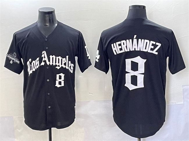 Los Angeles Dodgers #8 Enrique Hern¨¢ndez Black Mexico 2025 LA Gothic Style With 2024 World Series Champions Patch Vapor Premier Limited Stitched Baseball Jersey