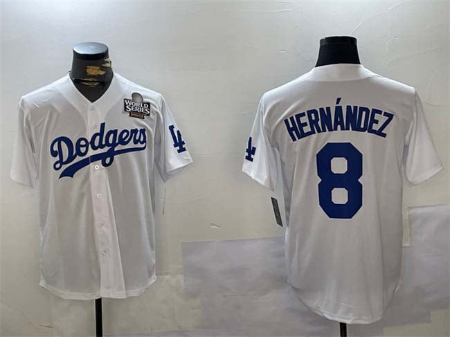 Los Angeles Dodgers #8 Enrique Hern¨¢ndez White 2024 World Series Cool Base Stitched Baseball Jersey