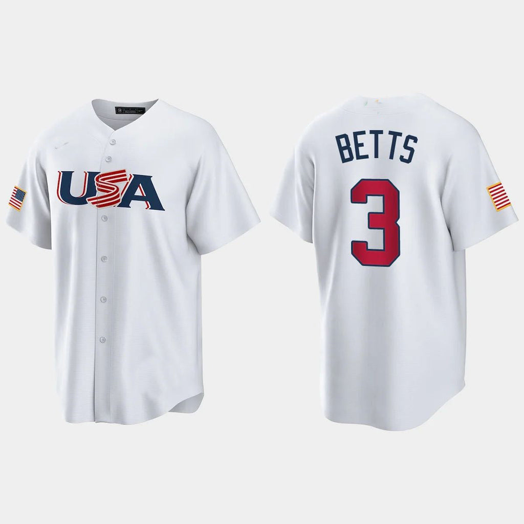 #3 MOOKIE BETTS LOS ANGELES DODGERS 2023 WORLD BASEBALL CLASSIC USA REPLICA JERSEY ¡§C WHITE Stitches Baseball Jerseys